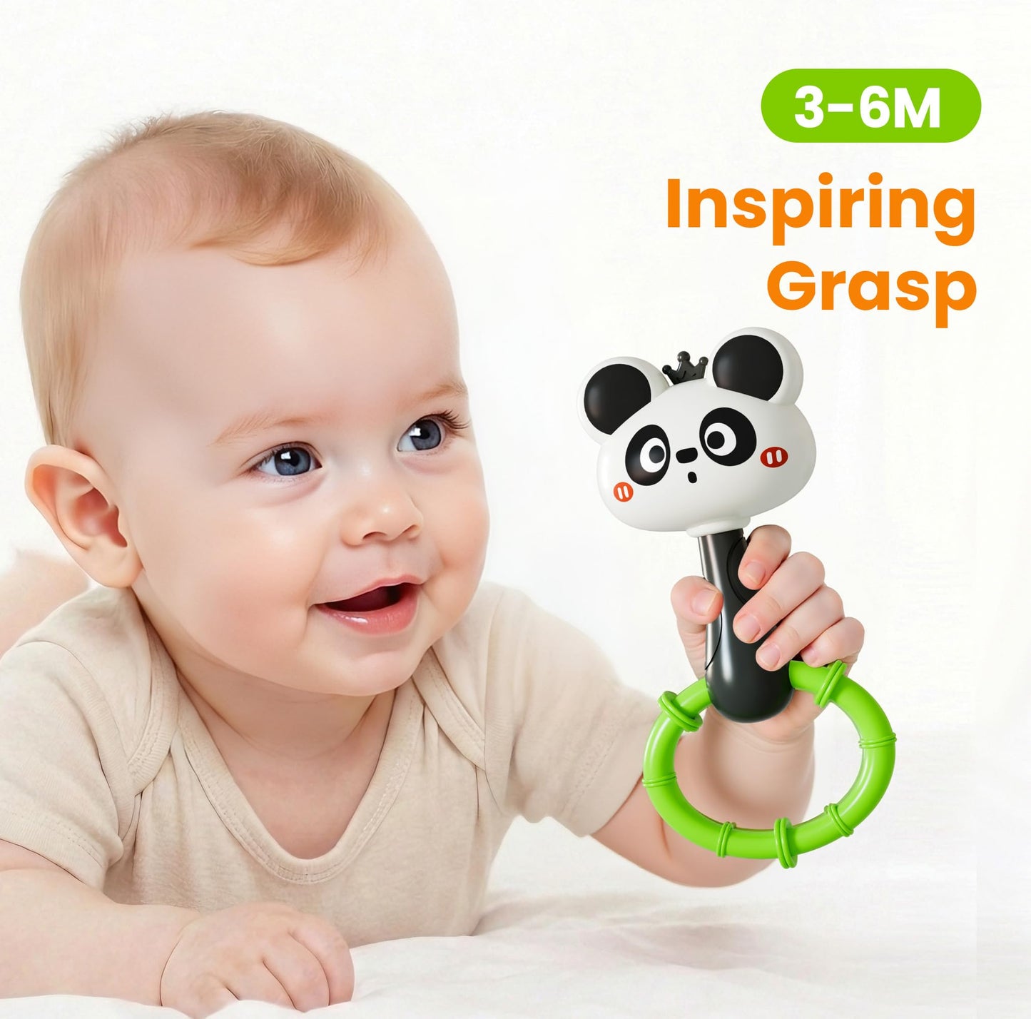 iPlay, iLearn Baby Maracas Rattle Toy, Infant Animal Shaker Rattles Set, Newborn Sensory Teething Rings, Tummy Time Carseat Stroller Crib Toy, Birthday Gift 3 4 6 7 9 12 18 Month Old Toddler Girl Boy
