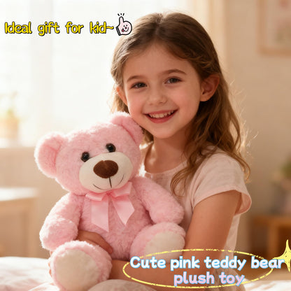 unsnurnoch 14" Pink Teddy Bear Plush Toy, Soft & Cuddly Teddy Bear Stuffed Animal with Cute Bow, for Girls, Girlfriends, Ideal for Valentine’s Day, Birthday, Christmas