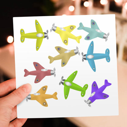 3dRose Colorful cartoon toy airplanes on a plain background ready for the future pilot. - Greeting Cards, 6 x 6 inches, set of 12 (gc_44029_2)