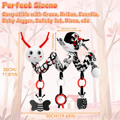 Zendstanding High Contrast Baby Toys for Newborn, Black and White Baby Sensory Toys 0-12 Months with Car Seat Toys & Soft Plush Toy, Activity Hanging Toys Velcro for Stroller Toys Baby Gifts