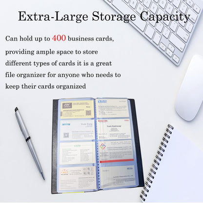 Business Card Holder Book, Holds Up to 400 Cards, Large Capacity Business Card Organizer with Clear Fixed Pages, Professional Card Holder Binder for Office, Desk & Travel