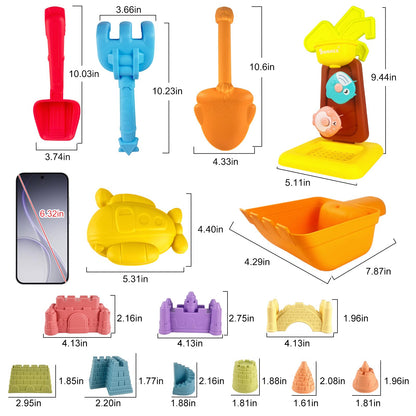 IOKUKI 19 PCS Sand Toys with Extra Large Mesh Bag Including Sand Wagon, Water Wheel, Large Shovels & Rakes, Molds, Castle Kit, Outdoor Beach Toys Tool Set for Kids, Toddlers, Boys and Girls Age 3+