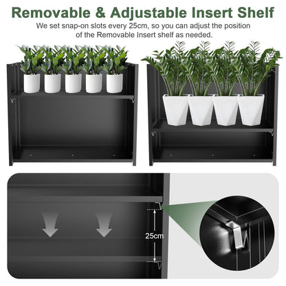 Nessxa Tall Metal Planter Box for Outdoor Plants 38" L x 13" W x 30", Heavy Duty Steel Large Rectangular Planter Box with Removable Insert Shelf, Modern Décor for Tall Plants, Trees, Flowers (Black)