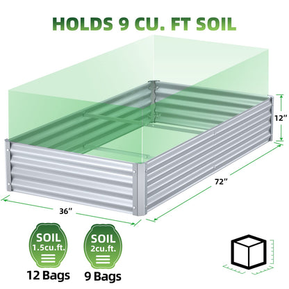 Highpro Raised Garden Bed 6x3x1ft Galvanized Metal Planter Boxes for Herbs Vegetables, Flowers and Succulents Silver