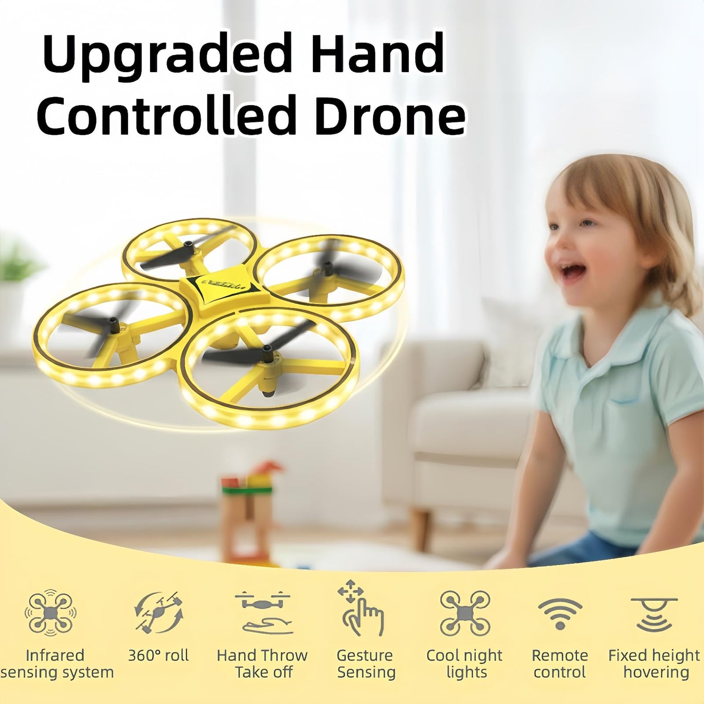 2025 Upgraded Hand Controlled Drone for kids,Somatosensory aircraft with Smart Watch Controlled, Gesture sensing aircraft Cool LED Remote Control Drone 360° Flips,quadcopter,Toys Gifts for Boys and Girls