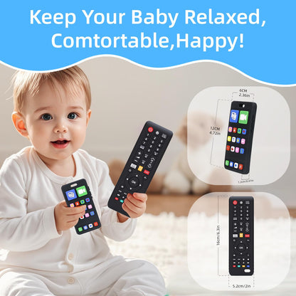 SLUQQHDU Baby Silicone Teething Toys for Babies 0-6 Months,Phone and Remote Teether Toys for Toddlers 6-12 Months,2 Pack Teether Toys Sensory Toys for Babies,Baby Chew Toys for 6-12-18 Months