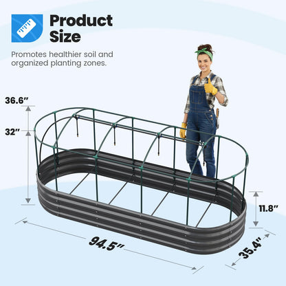 Quictent Galvanized Raised Garden Bed Kit with Self Watering System and Mesh Cover, Large Oval Metal Outdoor Planter Garden Boxes for Vegetables Herbs Flowers, 8x3x1Ft