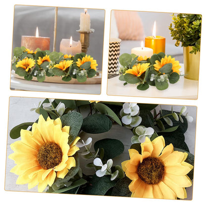 Ciieeo 2pcs Sunflower Eucalyptus Candle Wreaths for Spring Decor Lifelike Floral Centerpieces for Weddings and Home Farmhouse Style Candle Decoration