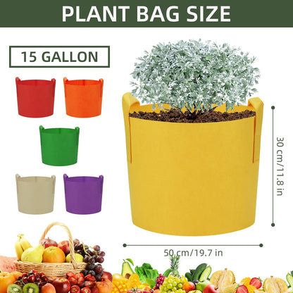Ohiyoo 6 Pack 15 Gallon Grow Bags, Colorful Fabric Plant Pots with Handles, Garden 10 Gal Fabric Grow Pots, Vegetable Plant Growing Bags for Garden (15 Gallon)
