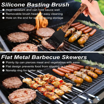 POLIGO 22PCS Heavy Duty BBQ Grill Accessories Set, Non-Slip Grill Tools for Outdoor Grill Set Stainless Steel Grill Utensils Set, Deluxe Grilling Tools Set in Aluminum Case Ideal Gifts for Men Brown