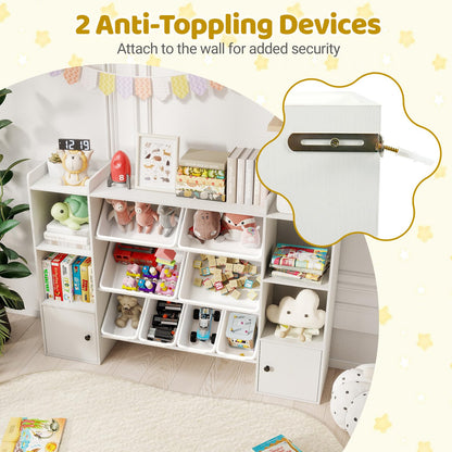 Costzon Kids Toy Storage Organizer w/ 8 Bins, Wooden Toddler Bookcase w/Open Shelves & Cabinet, Multifunctional Toy Storage Cabinet for Kids Room, Nursery & Playroom