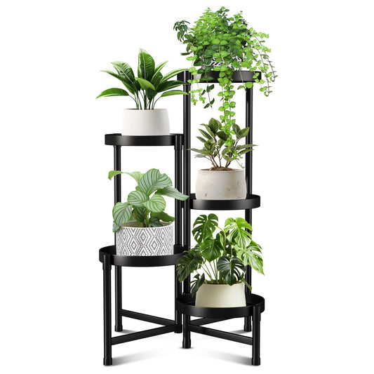 Metal Plant Stand Indoor Outdoor,5 Tier Black Plant Stand Indoor Clearance, Tall Corner Plant Stand Multiple Flower Pot Holder for Living Room Patio Garden Balcony