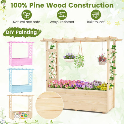 Giantex Raised Garden Bed with Sided Trellis & Hanging Roof, Wood Planter Box, Freestanding Garden Planter Raised Bed for Flowers Herbs Climbing Vines 45”x16”x41” (L x W x H)