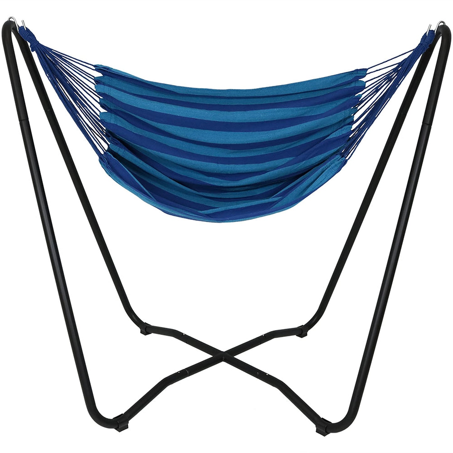 Sunnydaze Hanging Hammock Chair with Space-Saving Stand for Indoor or Outdoor Use - 330-Pound Capacity - Beach Oasis