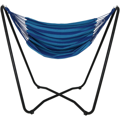 Sunnydaze Hanging Hammock Chair with Space-Saving Stand for Indoor or Outdoor Use - 330-Pound Capacity - Beach Oasis