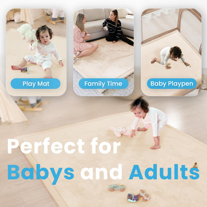 PaPaMat 1.3" Thick Baby Play Mat for Floor, 79x118 Large Foam Tummy Time Mat, Padded Support Soft Plush Nursery Rug for Infant Kids Toddler Crawling Kick Activity (Beige)