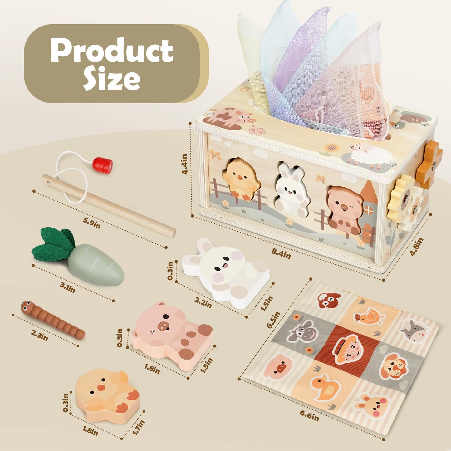 DINORUN Baby Tissue Box Toy - Baby Toys 18 Months 2 3 4 Years Montessori Toys for Babies 18 Months with Crinkle, Infant Activity Cube Sensory Christmas Stocking Stuffers Learning Toy for 2 3 4 Years