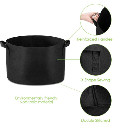 Garden4Ever 5-Pack 15 Gallon Grow Bags Heavy Duty Container Thickened Nonwoven Fabric Plant Pots with Handles Black