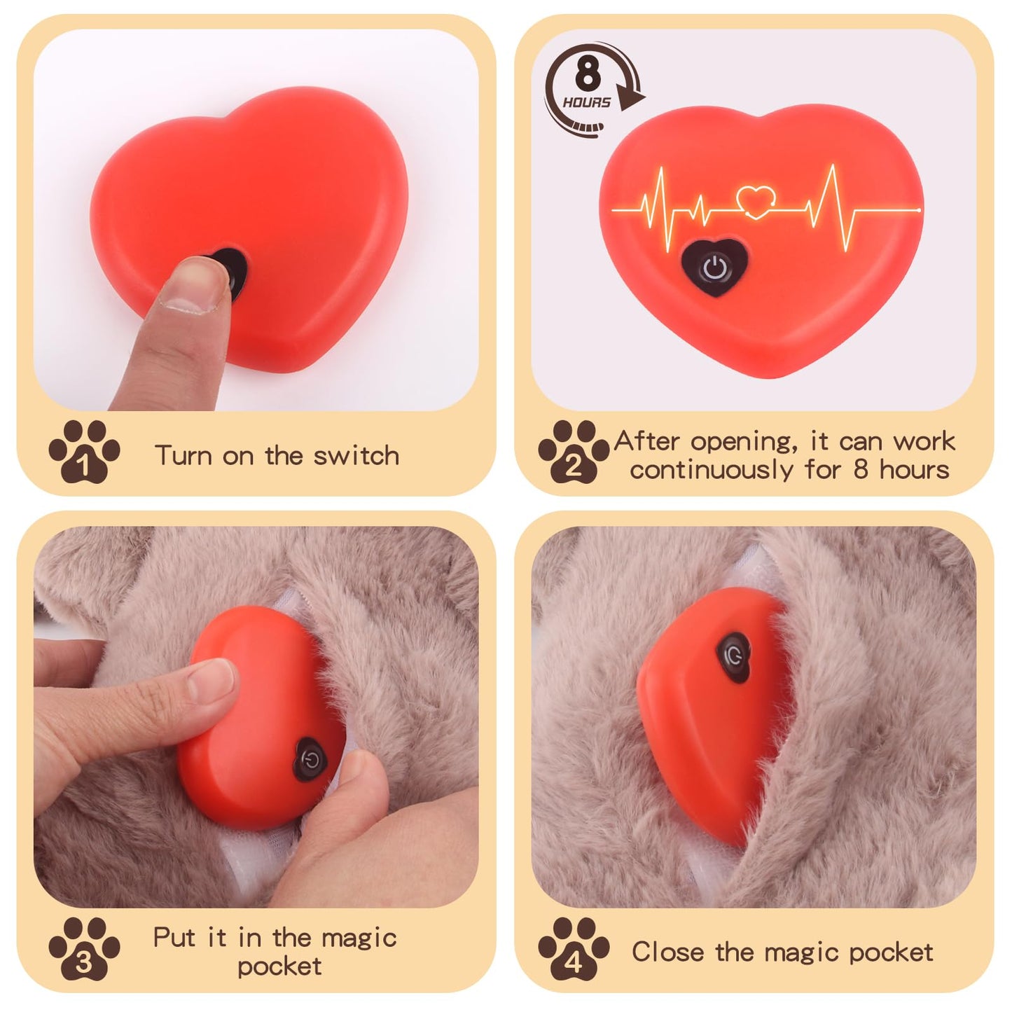 BEVERLYSHARK Heartbeat Puppy Toy Dog Anxiety Relief Calming Aid Heartbeat Stuffed Animal Behavioral Training and Sleep Aid Comfort Dog Toy Crate Training Heartbeat Dog Toy for Small Medium Large Dogs