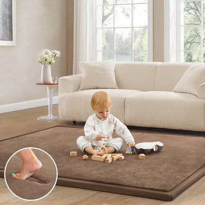 ILPEOD Baby Play Mat for Floor Nursery Rug Muscle Mat Area Rug Playroom Rug 79"x79" Playpen Mat Memory Foam 1.3" Thick Crawling Mat for Babies,Toddlers, Infants, Kids,Chestnut