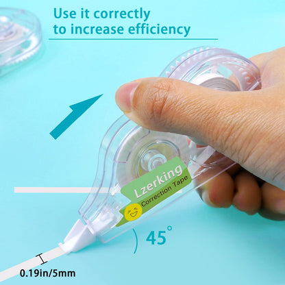 Lzerking Correct Correction Tape,White,32-Count,Transparent Dispenser Shows How Much Tape is Remaining