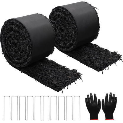 2 Pack 10 Ft Long Rubber Mulch for Landscaping Garden Mulch Black Roll Rubber Mulch Mat Natural-Looking Edging Border Cuttable Reduced Weed Growth Organic Soil Fertilizer Bed Liner for Garden