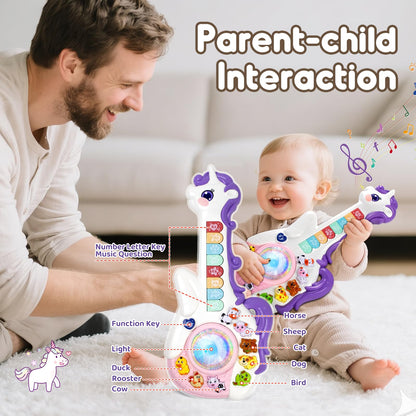 Marstone Toys for 1 2 Year Old Girl Birthday Gifts: Baby Musical Unicorn Toys 12-18 Months, Educational Cartoon Guitar for Toddler Boy Kid 1-3, Infant 1st First Interactive Learning Birthday Present
