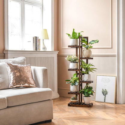 Mkono Wood Plant Stand 6 Tier 7 Potted Plant Shelf Indoor Outdoor Tall Multi-tiered Flower Pot Holder Modern Ladder Storage Rack Display Planter for Patio Garden Corner Balcony Living Room, Brown