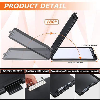 12 Pieces Clipboard with Storage 9.5 x 13.5'' High Capacity Nursing Clip Boards with Pen Holder Black Binder Folder Paper Organizer for Nurses Teachers Work School Office Supplies(Black)