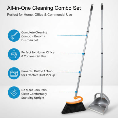 Surfer Combo Broom with Dustpan Combo Set – 4-Piece Composable Handle Broom and Dustpan Set with Long Handle | Durable Dust Pan & Broom for Home and Commercial Cleaning