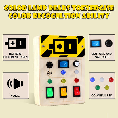 Asweets Montessori Busy Board for Toddler, Wooden Busy Board with LED Light Switches, Sensory Autism Toys Baby Travel Toys, Boys Girls Gifts for Birthday Christmas