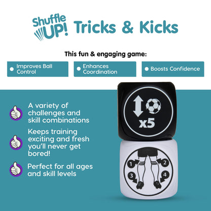 Shuffle Up Tricks & Kicks Soccer Dice Game - Soccer Challenging Skills Training Dice, Outdoor & Indoor Soccer Games for Kids, Kick Ups Training Dice, Soccer Gifts for Boys & Girls | (2 Dices)