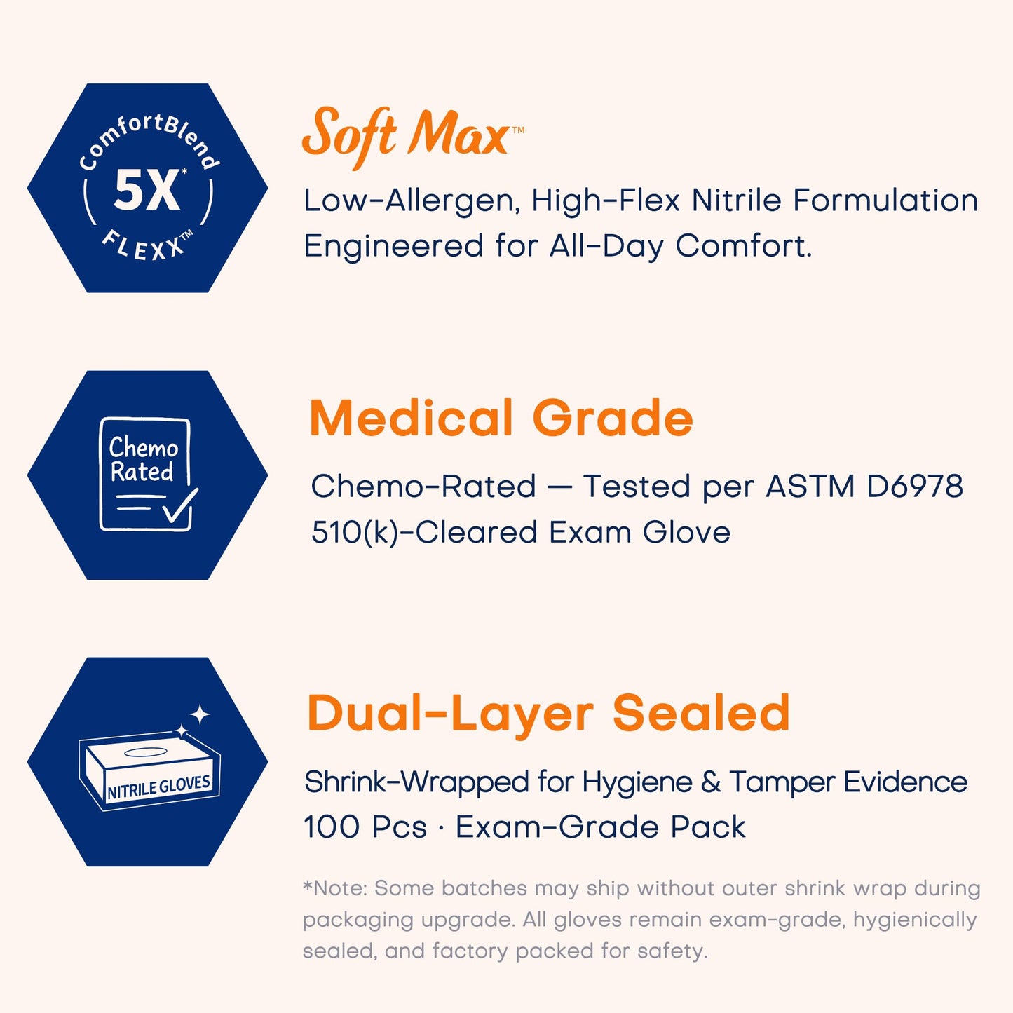 Supmedic Medical Nitrile Exam Gloves, Latex-Free, Powder-Free, Food Safe, Cooking Food Prep, Disposable Gloves, Blue, 100 Pcs (Large)