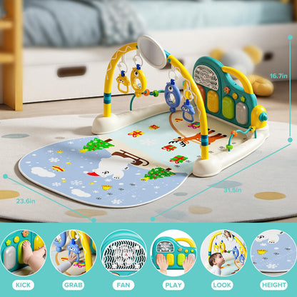 Baby Play Mat Kick and Play Piano Gym，Baby Floor Play Gym Tummy Time Mat，Baby Activity Mat with Music Lightsat and Sensory Toys Boy & Girl Gifts for Infant Newborn 0 to 3 6 9 12 Months (Blue)