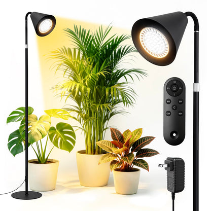 Grow Lights for Indoor Plants, 20W Full Spectrum Growing, 63in Adjustable Height Stand, 4/8/12/16H Auto Cycle Timer, 10 Levels Dimmable Remote Control Standing Grow Floor Lamp for Small to Tall Plant