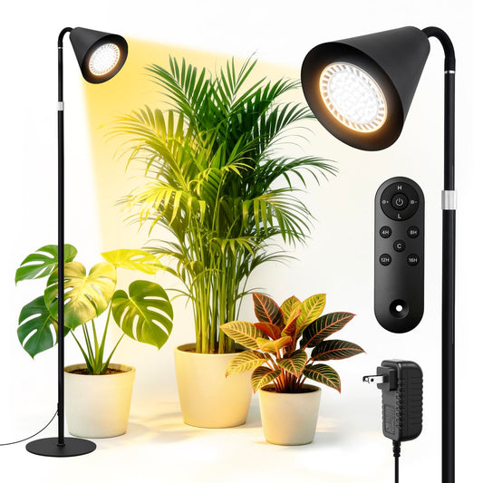 Grow Lights for Indoor Plants, 20W Full Spectrum Growing, 63in Adjustable Height Stand, 4/8/12/16H Auto Cycle Timer, 10 Levels Dimmable Remote Control Standing Grow Floor Lamp for Small to Tall Plant