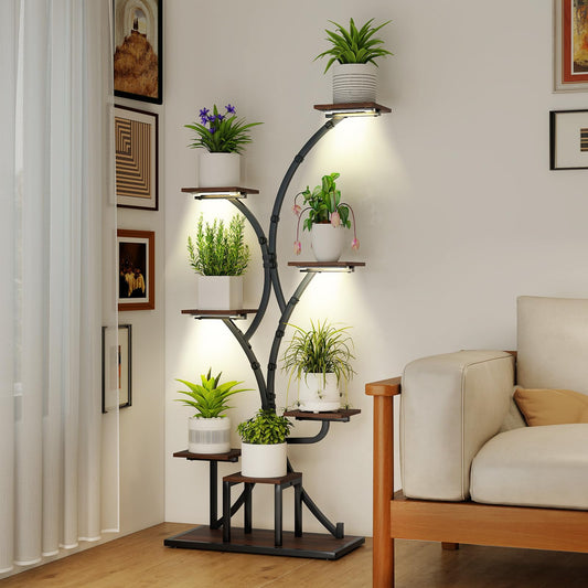 Giantex Plant Stand Indoor with Grow Lights, 8-Tier 58" Tall Corner Metal Plant Shelf for Multiple Plants, Decorative Curved Flower Pot Display Rack for Living Room, Home, Balcony, Patio (1)