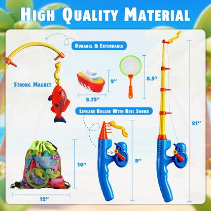 CozyBomB™ Magnetic Fishing Toys Game Set for Kids | Water Table Bathtub Kiddie Pool Party Pole Rod Net, Outdoor Plastic Floating Fish, Toddler Bath Color Ocean Sea Animals Birthday Gift Age 3-5 6 4-8