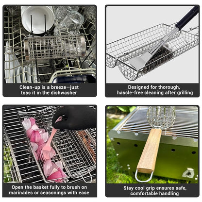 Rolling Grill Basket for Vegetables, Kebabs & Shrimp – 304 Stainless Steel BBQ Accessory with Side-Opening Design, Ideal for Outdoor Cooking & Camping (Rolling Grill Basket)