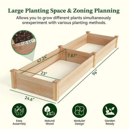 ZSYWODFO 8x2ft Outdoor Wooden Raised Garden Bed, Elevated Planter Box for Vegetables/Garden/Lawn/Patio, Natural Wood, 96 x 24 x 9in