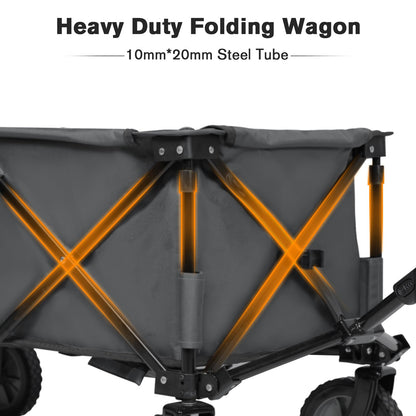 Timber Ridge Collapsible Outdoor Folding Wagon Cart Heavy Duty Camping Patio Shopping Garden Cart with Side Bag Cup Holder, Grey