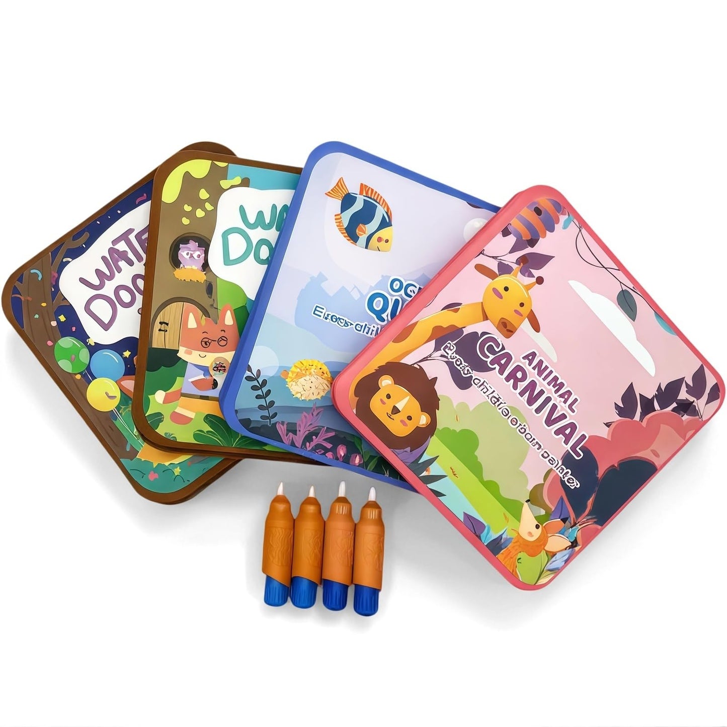 Water Painting Book for Kids 4 Pack - Reusable Magic Water Coloring Books with 36 Pages & 4 Water Pens, Mess-Free Art Activity Toys for Toddlers Ages 3-5, Educational Travel Toys Gift for Boys Girls