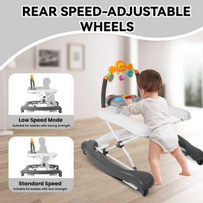 RefoereBabe Baby Walker, 5 in 1 Baby Walkers for Boys Girls 6-12 Months, Foldable Walkers for Babies with Bouncer & Feeding Tray, Music, Adjustable Heights, Activity Walker for Infant