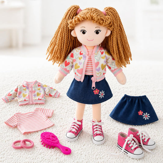 June Garden 14” Snuggle Cutie Doll - Gracie - Soft Plush Doll for Girls and Toddlers - Removable Clothes and Shoes
