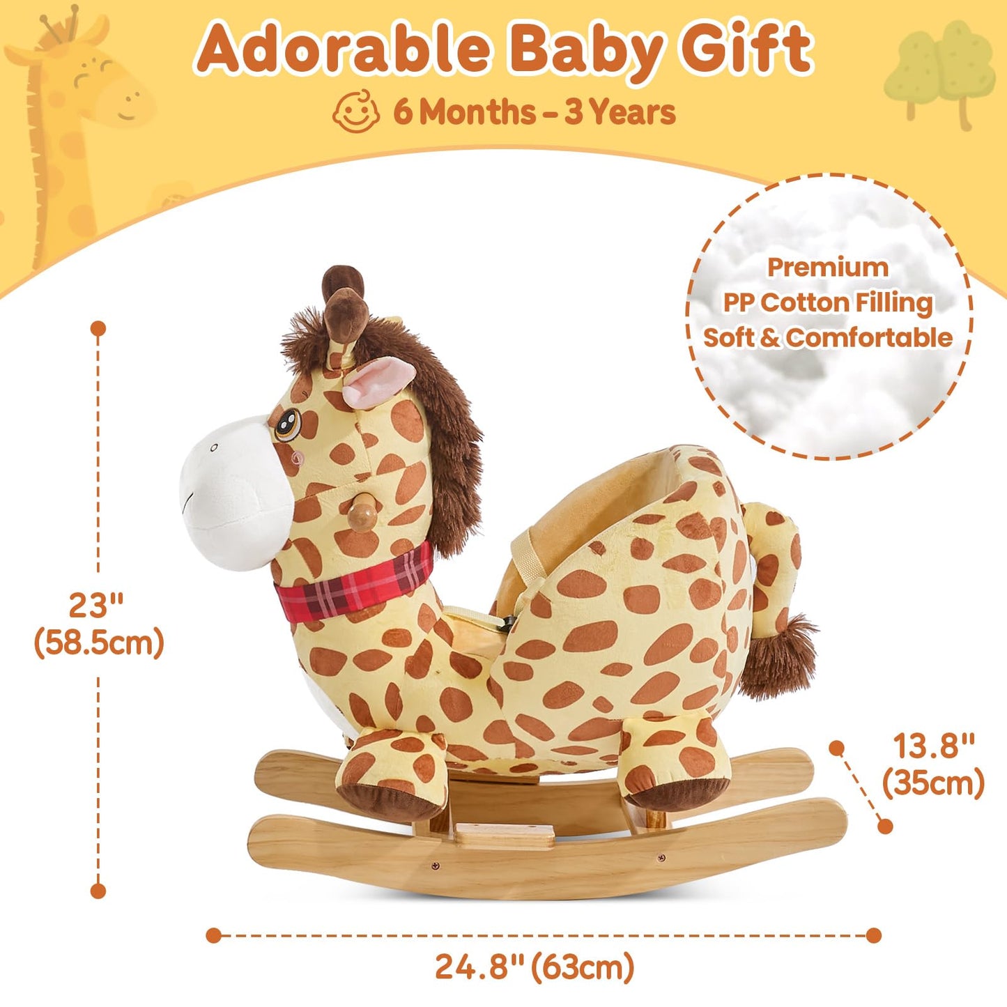 FUNLIO Giraffe Baby Rocking Horse for Toddlers 6 Months to 3 Years, Playful & Vivid Giraffe Rocker for Baby, Stuffed Plush Ride-on Rocking Animal, Easy to Assemble, CPC & CE Certified