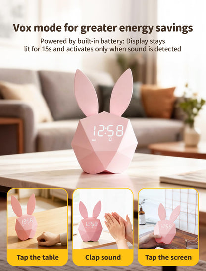 MASHI Bunny Kids Alarm Clock for Girls, Pink Alarm Clock with Night Light & Snooze, Sound Activated Digital Clock, 5 Ringtones & Adjustable Volume,Gift Ideas for Kids Girls Teens Room Decor (Pink)