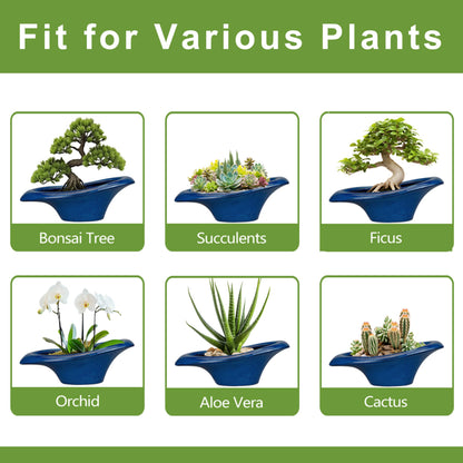 Teagas Bonsai Tree Pot 18 Inch - Ceramic Succulent Pots Large Bonsai Planter for Indoor Outdoor Plants Decorative Plant Pot with Drainage Hole Flower Pot for Home Garden Room Decor Blue