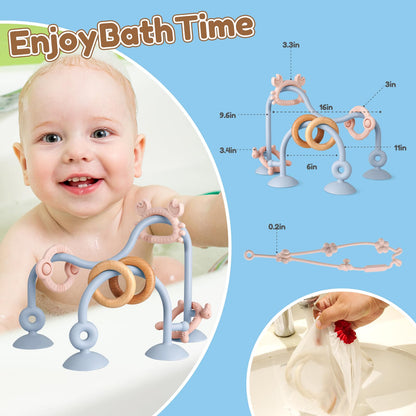 Baby Teething Relief Sensory Toys - Silicone Teether Tactile Developmental Toys for Babies, High Chair Suction Cup Toys, Montessori Activity Toy for Airplane Travel, Table, Highchair Tray