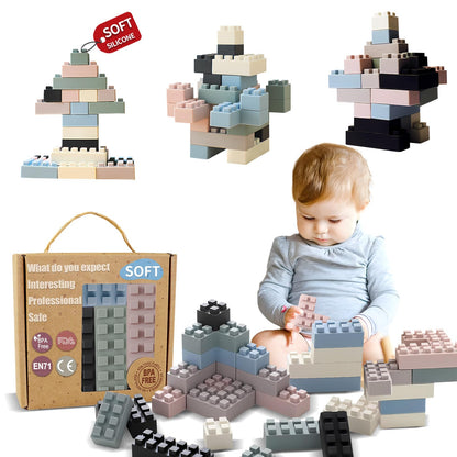 Silicone Blocks and Sensory Balls Toy Set - Montessori Soft Baby Blocks and Textured Baby Rattle Balls, Ideal Preschool Learning & Toddler Gifts