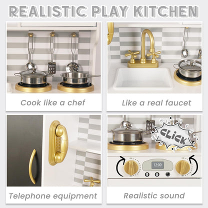 Kitchen Playset for Kids Ages 3-8, Wooden Kids Play Kitchen Chef Pretend Play Set for Toddlers, Toys Kitchen with Toy Food & Cookware Accessories